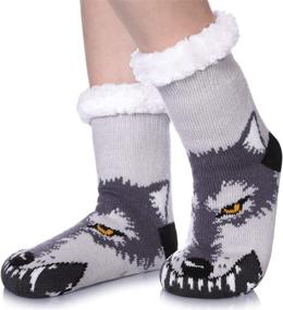 img 4 attached to 🐾 Soft & Cozy Slipper Socks for Boys and Girls | Animal Design | Anti-Slip & Thermal for Winter Indoors