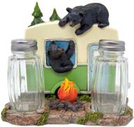 🐻 adorable black bear camper salt and pepper shaker set with napkin holder - 5 inch size (includes shakers) logo