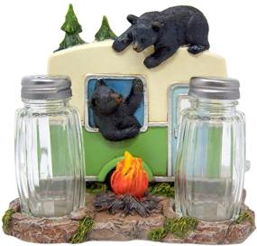 img 4 attached to 🐻 Adorable Black Bear Camper Salt and Pepper Shaker Set with Napkin Holder - 5 Inch Size (Includes Shakers)