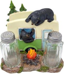 img 3 attached to 🐻 Adorable Black Bear Camper Salt and Pepper Shaker Set with Napkin Holder - 5 Inch Size (Includes Shakers)