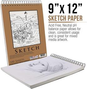 img 3 attached to 📒 U.S. Art Supply 9x12 Premium Spiral Bound Sketch Pad (2-Pack) - 100 Sheets per Pad, 60lb (100gsm) Paper (2 Pads)