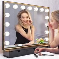 💄 black gold large vanity mirror with lights, hollywood style makeup vanity mirror with 3 drawers, bright lighted vanity mirror with 15 dimmable led bulbs, big makeup mirror for bedroom tabletop logo