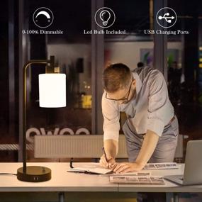 img 3 attached to 💡 Boncoo Industrial USB Table Lamp: Stepless Dimmable Bedside Desk Lamp with 2 USB Charging Ports, Opal Glass Shade, and 6W LED Bulb Included