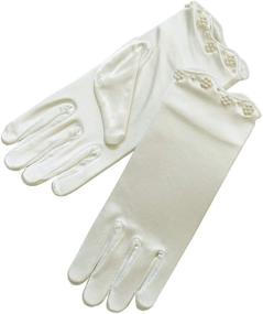 img 1 attached to ZAZA BRIDAL Stretch Satin Gloves: Elegant Scalloped Trim and Pearl Accents for Girls