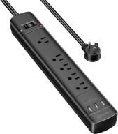 🔌 witeem power strip surge protector - 5 outlets, 3 usb ports (2100 joules), 6 ft extension cord, flat plug - comprehensive protection for home, office, and more - 1875w/15a - black logo