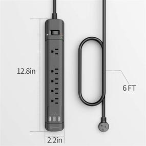 img 1 attached to 🔌 Витим Полоса питания с защитой от перенапряжения - 5 розеток, 3 USB-порта (2100 джоулей), удлинитель шнура 6 футов, плоский штекер - комплексная защита для дома, офиса и многого другого - 1875 Вт/15А - черный