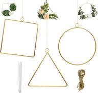 🌼 3-piece matte brass geometric wire hoop frames for flower arrangement, wreath, macrame wall hanging - wedding decoration, backdrop, baby shower, diy decor логотип