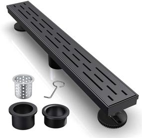 img 4 attached to 🚿 304 Stainless Steel Bathroom Floor Drain, 24-Inch Rectangular Linear Shower Drain with Brick Pattern Grate, Adjustable Feet, Threaded Adapter Included, Hair Strainer, Matte Black Finish