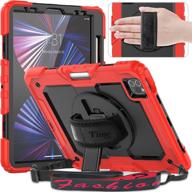 timecity ipad pro 11 case 2021/2020: heavy duty protective, screen protector, kickstand, strap, pencil holder-red logo