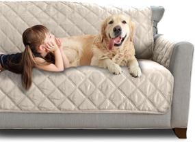 img 4 attached to 🛋️ Mighty Monkey Patented Sofa Slipcover: Reversible, Tear-Resistant, and Soft Quilted Microfiber | 70” Wide Seat | Stain Protector with Straps | Washable Couch Cover for Dogs and Kids | Beige Latte