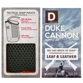 img 4 attached to Duke Cannon Supply Co. Soap on a Rope Set for Men: Tactical Scrubber Soap Pouch + Big Brick of Soap - Leaf + Leather, 10oz Rich, Warm Tobacco and Leather Scent - Premium Grooming Kit for a Masculine Clean