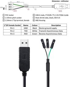 img 2 attached to 🔌 DTECH Адаптер USB в TTL-серийный 3.3В кабель с чипом FT232RL длиной 6 футов, черный - сигналы TX RX 3-х контактный разъем с шагом 0.1 дюйма, женский разъем - совместим с Windows 10 8 7 Linux MAC OS.