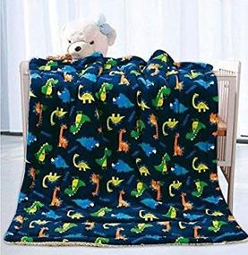 img 2 attached to 🦕 Fancy Linen Faux Fur Flannel Soft Baby Throw Blanket with Sherpa Backing - Warm and Cozy Stroller or Toddler Bed Blanket - 40"x 50" - Baby Boys Kids Dinosaurs - Navy Blue Green Multi Color - Brand New