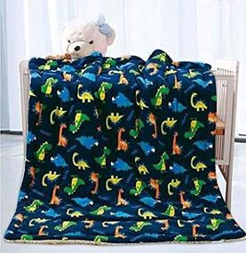 img 4 attached to 🦕 Fancy Linen Faux Fur Flannel Soft Baby Throw Blanket with Sherpa Backing - Warm and Cozy Stroller or Toddler Bed Blanket - 40"x 50" - Baby Boys Kids Dinosaurs - Navy Blue Green Multi Color - Brand New