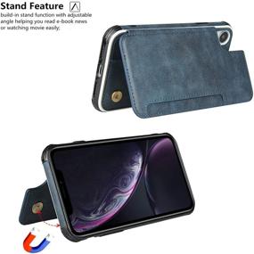 img 1 attached to Blue iCoverCase iPhone XR Wallet Case with Card Slots, Wrist Strap and Kickstand - Premium PU Leather Flip Folio Cover for Shockproof Protection, Double Magnetic Clasp, Lanyard Included