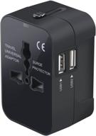 🌍 universal travel adapter with dual usb ports – all-in-one wall charger for cell phones, laptops – compatible with usa, eu, uk, aus plugs logo