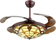 kankanray 42'' tiffany style ceiling fan lights led vintage fandelier: stunning stained glass chandelier with 3 color & 3 speed change for bedroom and living room логотип