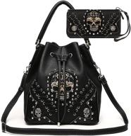🎒 sugar skull punk art studded concealed carry shoulder bag set with matching wallet - women's fashion handbag logo