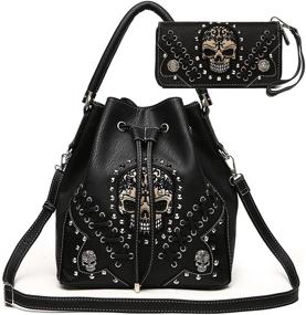 img 4 attached to 🎒 Sugar Skull Punk Art Studded Concealed Carry Shoulder Bag Set with Matching Wallet - Women's Fashion Handbag