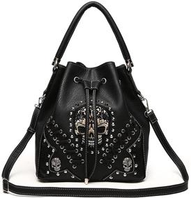 img 3 attached to 🎒 Sugar Skull Punk Art Studded Concealed Carry Shoulder Bag Set with Matching Wallet - Women's Fashion Handbag