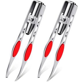 img 4 attached to Lighted Stainless Steel Eyebrow Tweezers with LED, Professional Makeup Tool for Hair Removal - 2pcs