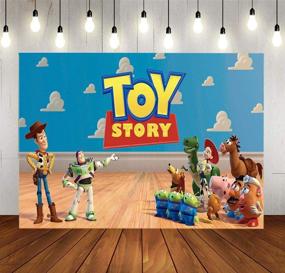 img 3 attached to 🎥 Фотографический фон Toy Story Theme: Захватывающий TJ 5X3FT Фон голубое небо, белые облака для запоминающихся детских мероприятий.