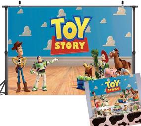 img 4 attached to 🎥 Фотографический фон Toy Story Theme: Захватывающий TJ 5X3FT Фон голубое небо, белые облака для запоминающихся детских мероприятий.