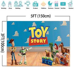 img 1 attached to 🎥 Фотографический фон Toy Story Theme: Захватывающий TJ 5X3FT Фон голубое небо, белые облака для запоминающихся детских мероприятий.
