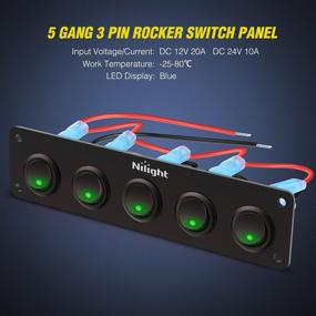 img 1 attached to 🚗 Nilight 5 Gang 3 Pin Rocker Switch Panel - Waterproof Green Toggle Switch for Cars, Trucks, Boats - 12V, 20A - 2 Years Warranty