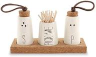 🍚 mud pie off-white salt, pepper, and toothpick holder - tray size: 2" x 6", shakers size: 2 3/4" x 1 1/2" diameter logo