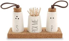 img 3 attached to 🍚 Mud Pie Off-White Salt, Pepper, and Toothpick Holder - Tray Size: 2" x 6", Shakers Size: 2 3/4" x 1 1/2" Diameter