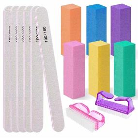 img 4 attached to 💅 Nail Files and Buffers, MORGLES Professional Manicure Tools - 6 Rectangular Nail Buffer Blocks, 6 Nail Files with 100/180 Grit, and 2 Nail Brushes for Natural and Acrylic Nails - 14-Pack in Multi Colors