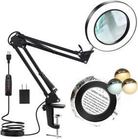 img 4 attached to 🔍 Krstlv 5X Magnifying Glass with Light: Real Glass Lens, Desk Lamp & Clamp, 3 Color Modes, Stepless Dimmable, Hands-Free Lighted Magnifier for Reading, Crafts, Repair