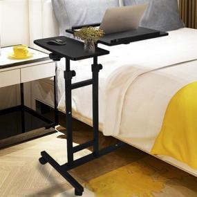 img 4 attached to Versatile Overbed Table with Wheels: Heavy-Duty Couch End Table with Bookcase and Laptop Stand (Adjustable#3)