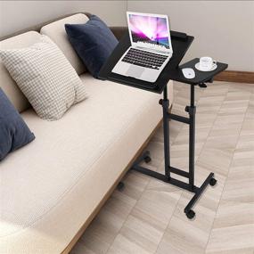 img 3 attached to Versatile Overbed Table with Wheels: Heavy-Duty Couch End Table with Bookcase and Laptop Stand (Adjustable#3)