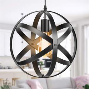 img 3 attached to 🏢 Black Spherical Cage Pendant Light – Industrial Metal Pendant, Vintage Farmhouse Globe Chandelier for Kitchen Island, Dining Room, Entryway, Foyer, and Hallway