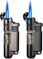 🔥 yeuligo butane lighter 2-pack with key ring | mini torch lighter | adjustable jet flame | windproof gas lighter for grill, bbq, candle, camping, and fireplace | black & grey color | butane gas not included logo