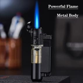 img 1 attached to 🔥 Yeuligo Butane Lighter 2-Pack with Key Ring | Mini Torch Lighter | Adjustable Jet Flame | Windproof Gas Lighter for Grill, BBQ, Candle, Camping, and Fireplace | Black & Grey Color | Butane Gas Not Included