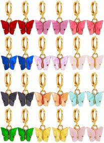 img 4 attached to 🦋 Colorful Acrylic Butterfly Shaped Huggie Hoop Earrings Set - 12 Pairs for Women, Girls, and Teens, Butterfly Jewelry Gifts