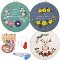 embroidery starter kit with 3 embroidery models, pattern and instructions included, extensive range of tools, 3 bamboo embroidery hoops, color threads needle set (flowers, rose, deer) logo