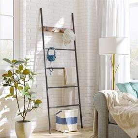 img 1 attached to 👕 HOOBRO Towel Blanket Ladder Quilts Rack, 23.6 x 69.7 Inch, 5-Tier Leaning Towel Drying and Display Rack with 5 Removable Hooks, for Bathroom, Bedroom, Laundry Room, Metal, Rustic Brown BF60CJ01