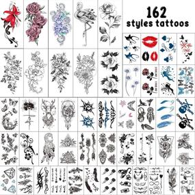img 3 attached to Cerlaza 162 Styles Temporary Tattoos for Women Adults Girls, Fake Sleeve Henna 💃 Tattoo Stickers, Waterproof Leg Makeup Kit – Realistic Long Lasting Semi Permanent Tattoos (50 sheets)