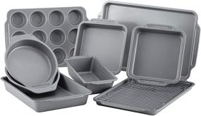 img 3 attached to Premium 10-Piece Farberware Nonstick Steel Bakeware Set: Includes Cooling Rack, Baking Pan, Cookie Sheet, Bread Pan, and Cooling Grid in Sleek Gray Finish