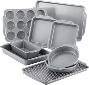 img 4 attached to Premium 10-Piece Farberware Nonstick Steel Bakeware Set: Includes Cooling Rack, Baking Pan, Cookie Sheet, Bread Pan, and Cooling Grid in Sleek Gray Finish