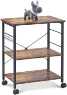 🛒 odk kitchen baker's rack: rustic brown 3-tier storage shelf, microwave stand cart with 10 removable hooks and lockable caster wheels logo