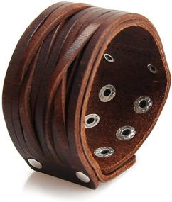 img 3 attached to Кожаный браслет GelConnie Leather Cuff - Punk плетеный браслет - Rock кожаные браслеты - Готический регулируемый обертывающийся браслет для мужчин, женщин.