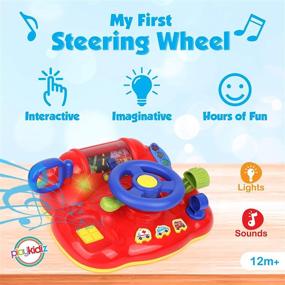 img 3 attached to 🚗 Игрушка My First Steering Wheel от Playkidz, Игровой набор с подсветкой, звуком и телефоном, имитация вождения – 10x8 дюймов, рекомендуется для детей возрастом от 18 месяцев и старше.