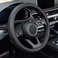 🚗 kafeek universal 15 inch steering wheel cover - microfiber leather, anti-slip, odorless, black lines logo