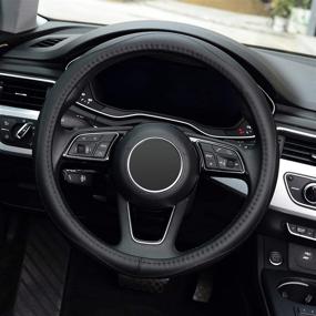 img 3 attached to 🚗 KAFEEK Universal 15 inch Steering Wheel Cover - Microfiber Leather, Anti-Slip, Odorless, Black Lines