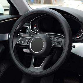 img 2 attached to 🚗 KAFEEK Universal 15 inch Steering Wheel Cover - Microfiber Leather, Anti-Slip, Odorless, Black Lines